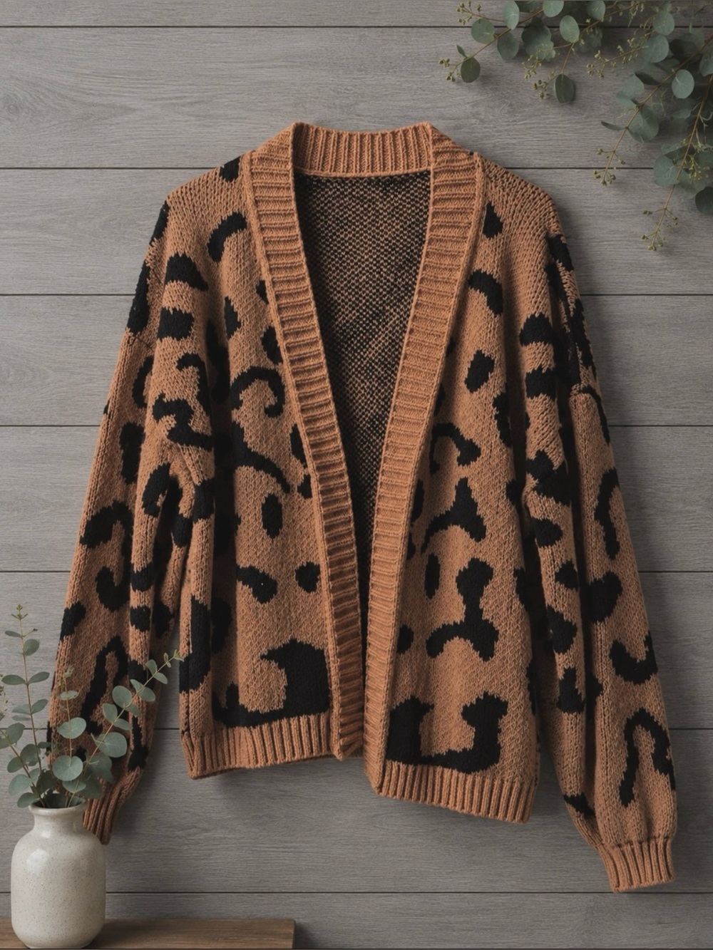 Leopard Print Open Cardigan Sweater